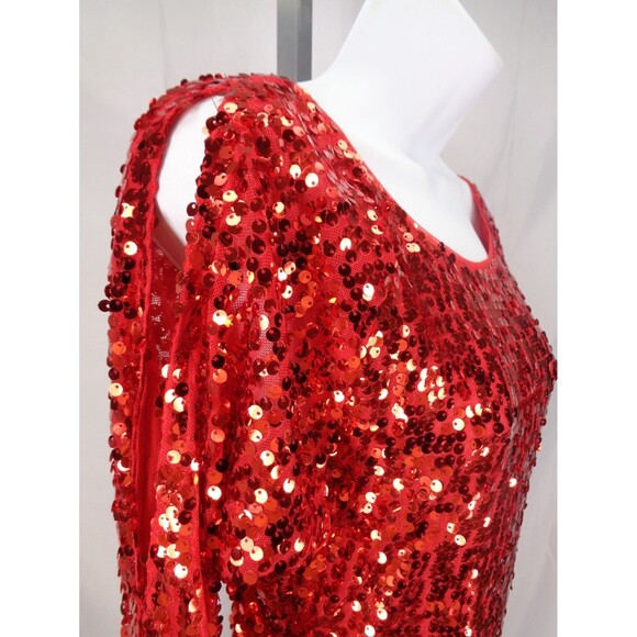 Boston Proper Red Sequin Cold Shoulder Top Size Medium Party Holiday Cocktail - Picture 6 of 15